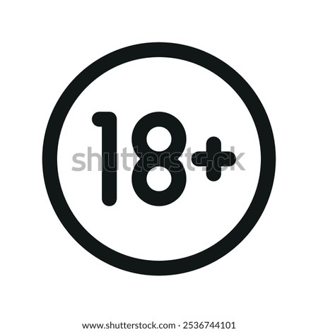 18+ UI icon, eighteen plus simple line user interface vector symbol