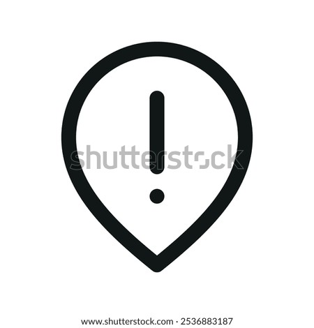 Exclamation mark map pin UI icon, location warning simple line user interface vector symbol