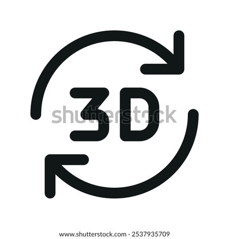 3D rotate UI icon, spherical 3D panorama simple line user interface vector symbol