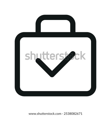 Business briefcase with check mark UI icon, check portfolio simple line user interface vector symbol