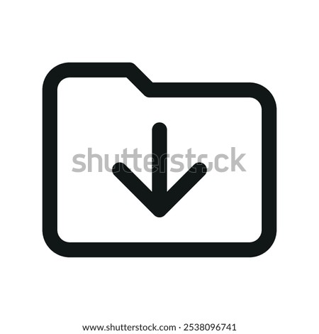 Download folder UI icon, category with arrow down simple line user interface vector symbol