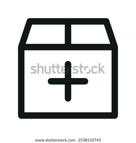 Package with plus sign UI icon, create new order simple line user interface vector symbol