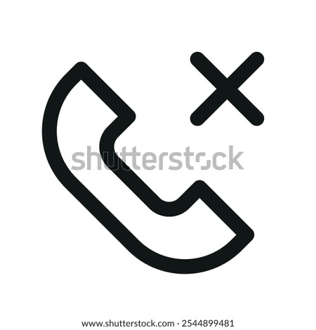 Missed call UI icon, telephone with cross simple line user interface vector symbol