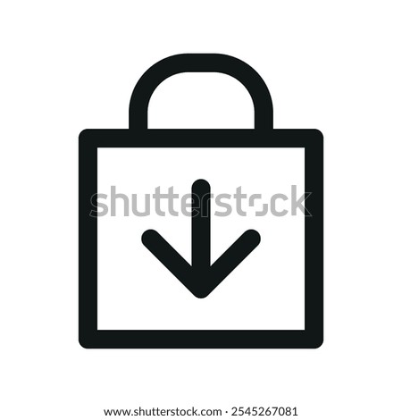 Download shopping bag UI icon, shopping bag with arrow down simple line user interface vector symbol