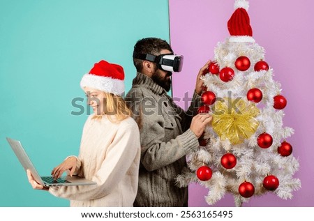 Similar – Image, Stock Photo New reality, xmas tree decorated with face masks