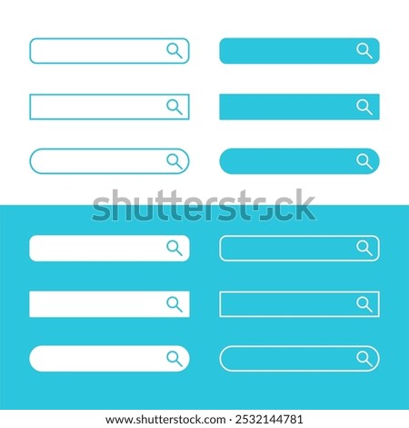 Text input search box. Set of boxes on white and blue background