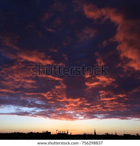 Similar – Foto Bild Der Himmel über Berlin im Abendlicht mit schönen Wolken und Fernsehtürmchen