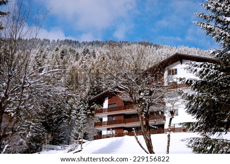 chalet in winter in the swiss Alps, Villars Switzerland