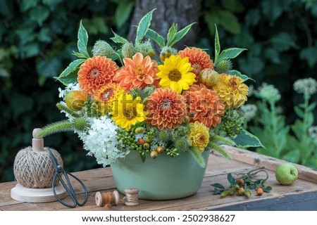 Similar – Image, Stock Photo Flower arrangement with wild flowers on a black background