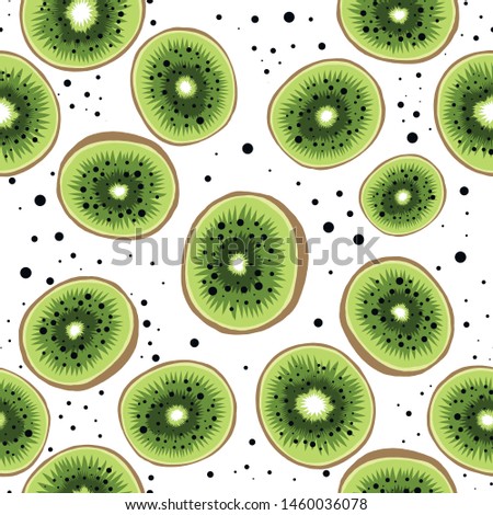 Kiwi fresh seamless vector pattern. Cute exotic fruits illustration.