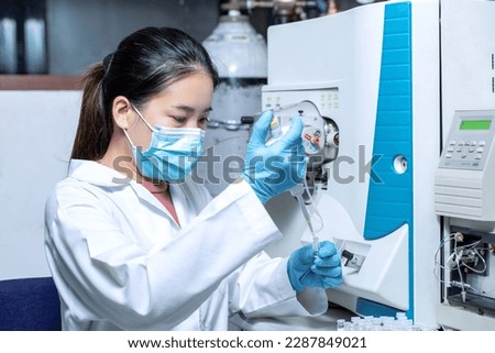 Similar – Image, Stock Photo Vials with scientific samples arranged on glass table