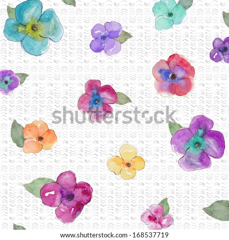 Watercolor Pansies and Chevron Background