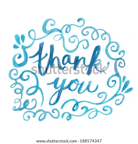 Thank You Hand Painted Text. Thank You Note With Swirls. Hand Painted Flourishes and Swirls. Thank You.