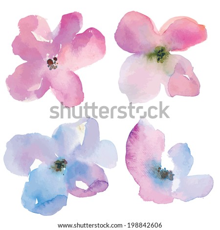 Loose Watercolor Vector Flowers. Vector Purple Watercolor Flowers