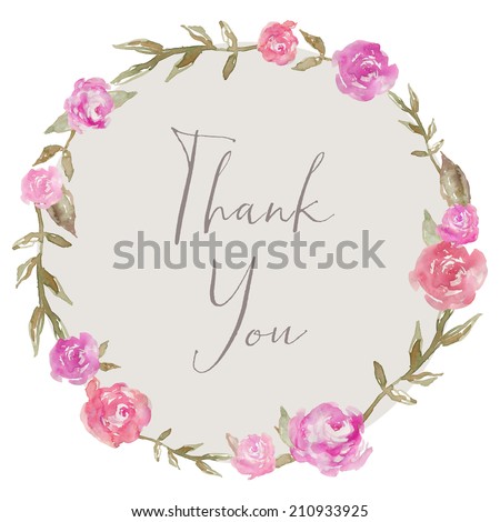 Watercolor Peony Wreath With Thank You Text. Thank You Flower Wreath.