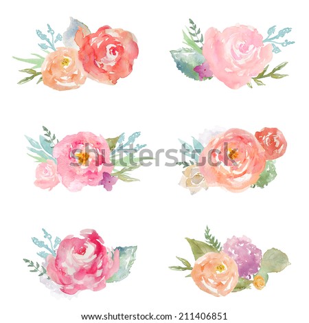 Watercolor Floral Bunches. Bunches of Flowers. Groups of Flowers. Flower Bouquets.