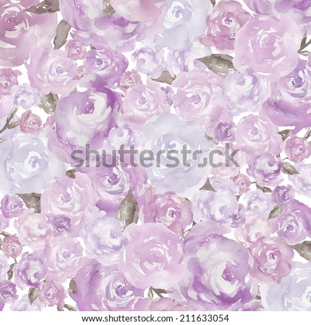 Muted Purple Watercolor Peony Background. Shabby Chic Watercolor Flower Background. Lavender Background. Romantic Rose Background.