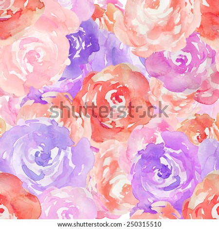 Seamless, Repeating Watercolor Peony Pattern. Watercolor Flower Pattern Background