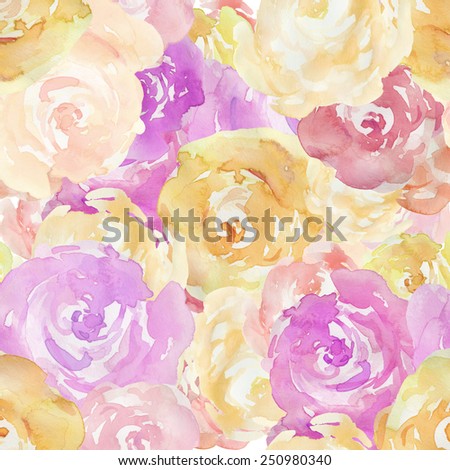 Purple and Yellow Floral Pattern. Seamless, Repeating Watercolor Peony Pattern