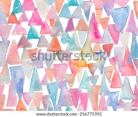 Wet Watercolor Triangles Background. Painted Triangles Abstract Background. Colorful Watercolour Triangles
