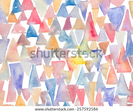 Blue, Orange, and Red Watercolor Triangles. Wet Watercolor Triangles Background. Painted Triangles Abstract Background