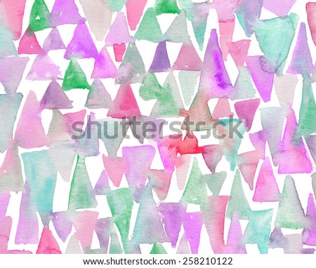 Purple Watercolor Triangles Background. Painted Triangles Abstract Background