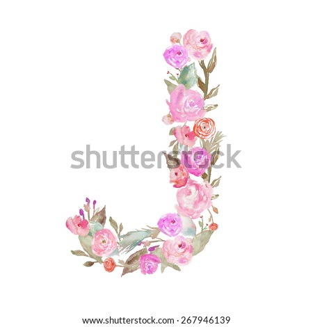 Floral Watercolor Flower Monogram Letter