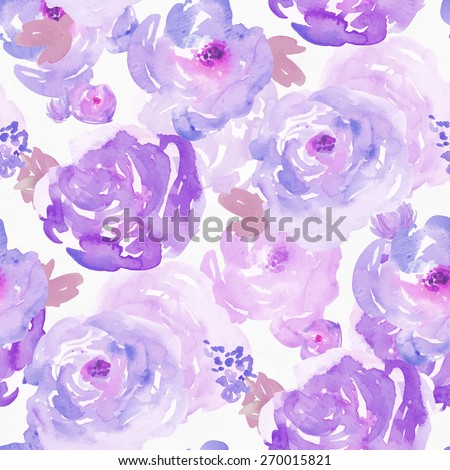 Seamless Watercolor Floral Background Pattern. Purple Watercolor Flowers Background Pattern.