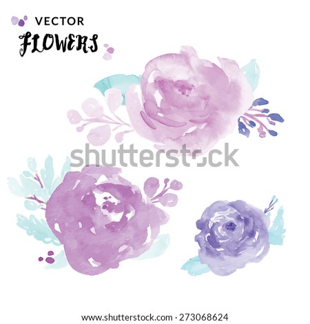 Watercolour Peony Flowers. Purple Watercolour Flowers. Purple Vector Flowers. Purple Watercolor Vector Flowers.