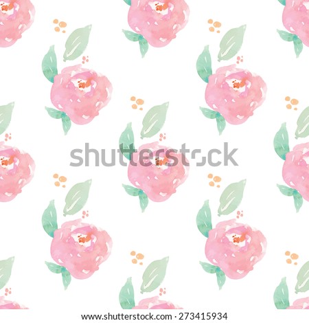 Shabby Chic Cute Rose Background Pattern. Repeating Watercolor Flower Pattern. Watercolour Flower Pattern