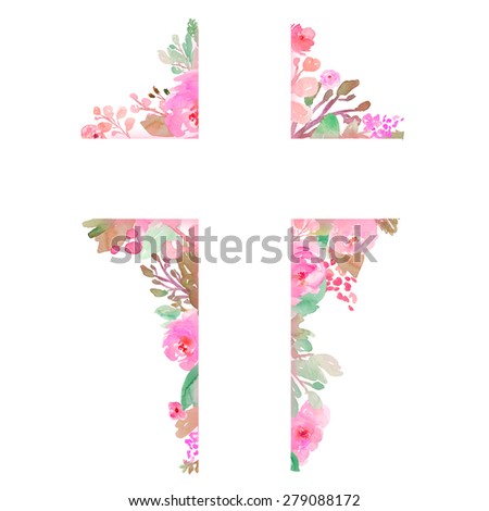 Easter Cross With Flowers. Painted Watercolor Flowers Cross. Cross Made of Flowers. Flower Cross. Christian Cross Background. Easter Cross Background