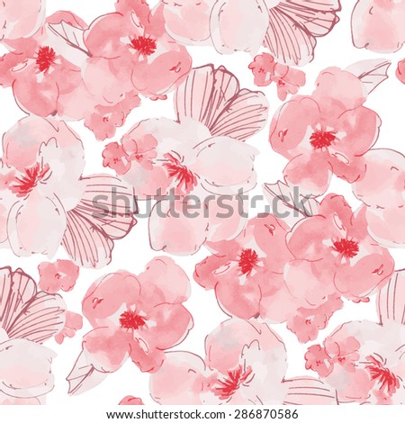 Modern Red Watercolor Floral Pattern. Red Watercolor Pattern