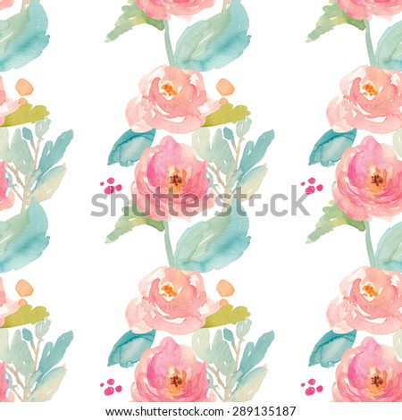 Tropical Painted Flowers Pattern. Colorful Watercolor Flowers Pattern Background