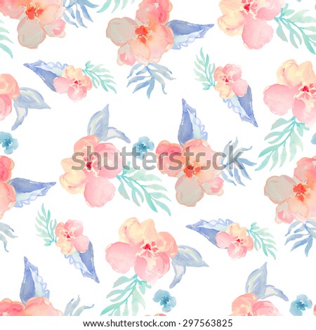 Bright Watercolor Floral Pattern. Tropical Flower Pattern. Repeating Modern Pattern