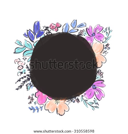 Round Watercolor Frame. Floral Frame. Watercolor Flower Frame