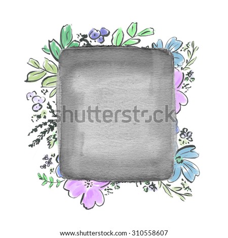 Modern Watercolor Square Flower Frame. Floral Flower Frame Background. Watercolor Flower Frame