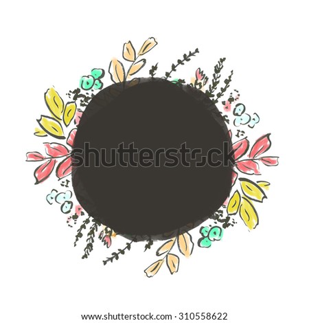 Bright Colors Round Flower Frame. Round Watercolor Frame. Painted Frame.