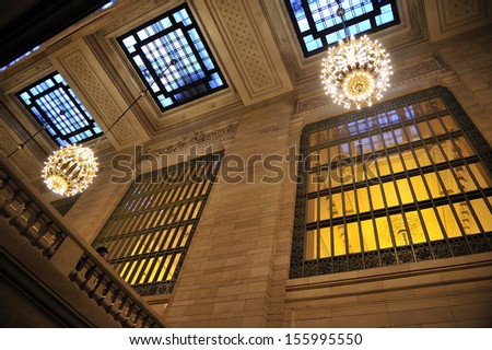 NEW YORK - March, 21st: Grand Central Station lamps on the ceiling of Vanderbilt hall on March, 21st, 2013, in New York City.