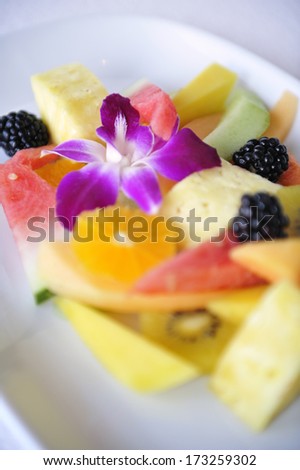 A close-up of the tropical fruit salad, Caribbean Sea