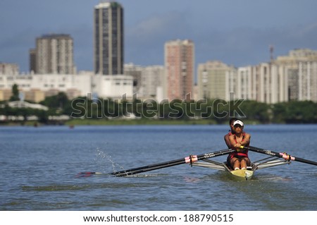 Rio de Janeiro, RJ, Brazil-April 11, 2010: Lagoon is the famous inland water connected to Atlantic Ocean, mecca for aquatic sports such as rowing. Surrounding is known for the wealthy residential area