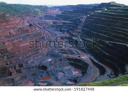 Carajas, Para, Brazil -Â� 2010: Carajas Mine, largest iron ore mine in the world, located in Para, Brazil. The mine is operated as an open-pit mine, estimated to contain 7.2 billion tons of iron ore