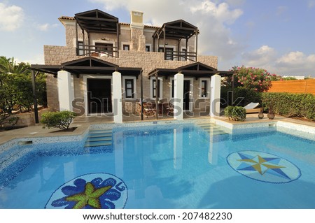 swimming pool at the modern luxury villa, Crete, Greece