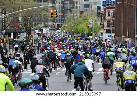 New York City, USA, - May. 4. 2014: Five Boro Bike Tour start at Tribeca, Manhattan, New York, USA