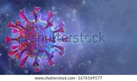 Coronavirus COVID-19 infection 3D medical illustration. Floating pathogen respiratory influenza covid corona virus cell. Dangerous coronavirus flu strain microscopic view, pandemic crisis background