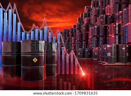 Oil prices turn negative as demand dries up. WTI crude crashes below $0 a barrel. Coronavirus covid-19 pandemic impact on oil market 3D concept. Places to store run out, oil price dropping below zero