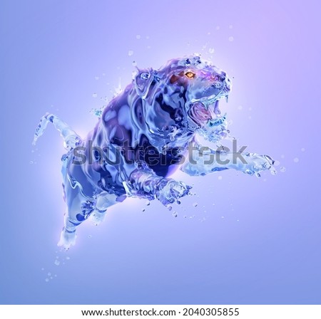 2022 Year of the water tiger. Chinese, japanese new year 2022, Water tiger jump 3D graphic illustration. Oriental zodiac Happy new year 2022 symbol, event greeting card, calendar, festival art element 商業照片 © 