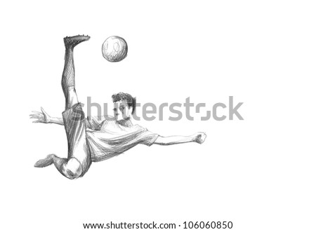 Hand-Drawn Sketch, Pencil Illustration Of A Football, Soccer Player ...