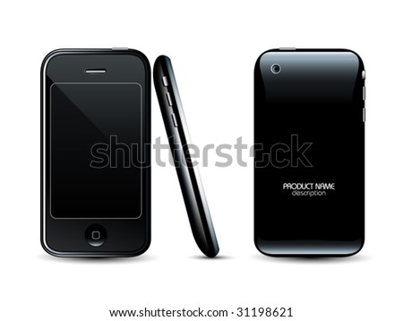 Modern mobile phone - front back and side views - professional vector icon