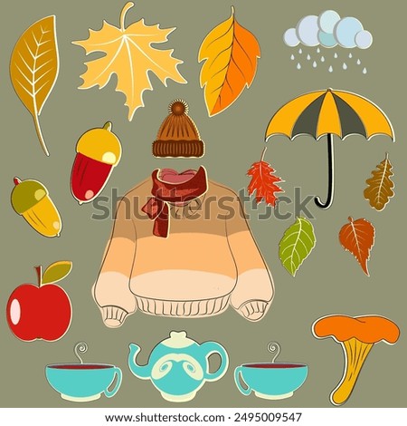  An image that captures the essence of autumn through a collection of seasonal symbols.