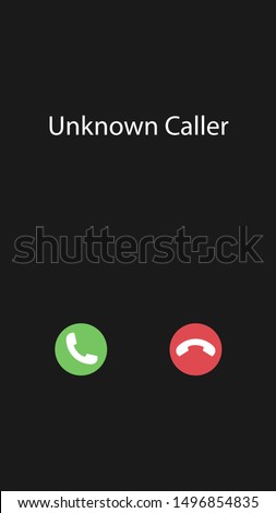 Vector illustration with the inscription: Unknown caller. Phone interface with two icons accept or reject a call